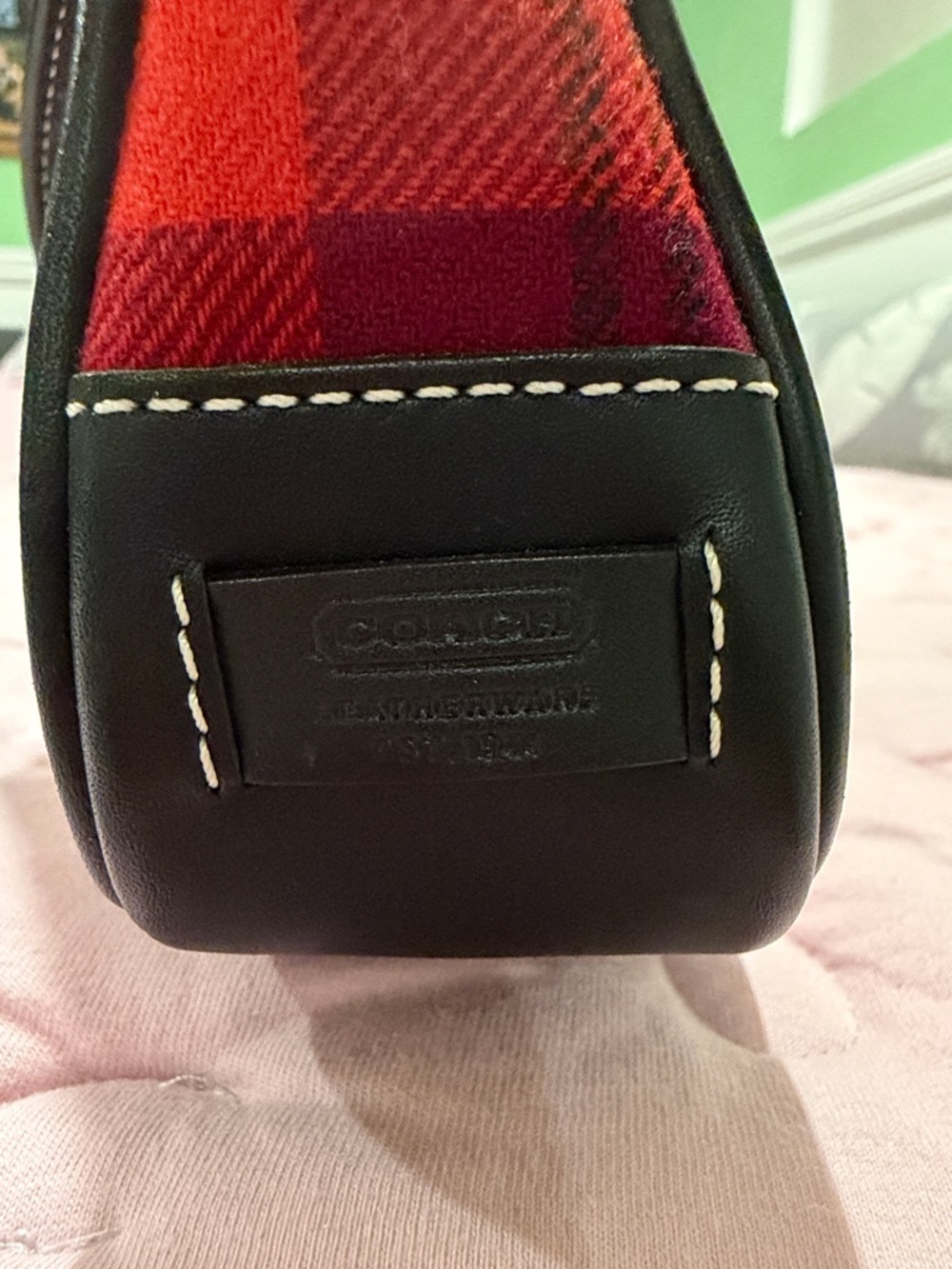 Coach Red Tartan Plaid Shoulder Bag with Black Trim - Picture 4 of 8